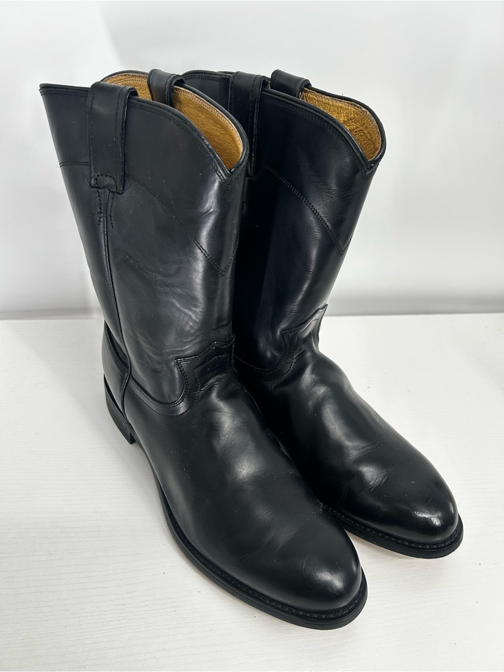 Justin Jackson 10” Roper Western Cowboy Boots Men 10EE Black Leather 3133